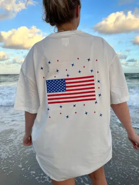 American Flag Embroider Star Tee