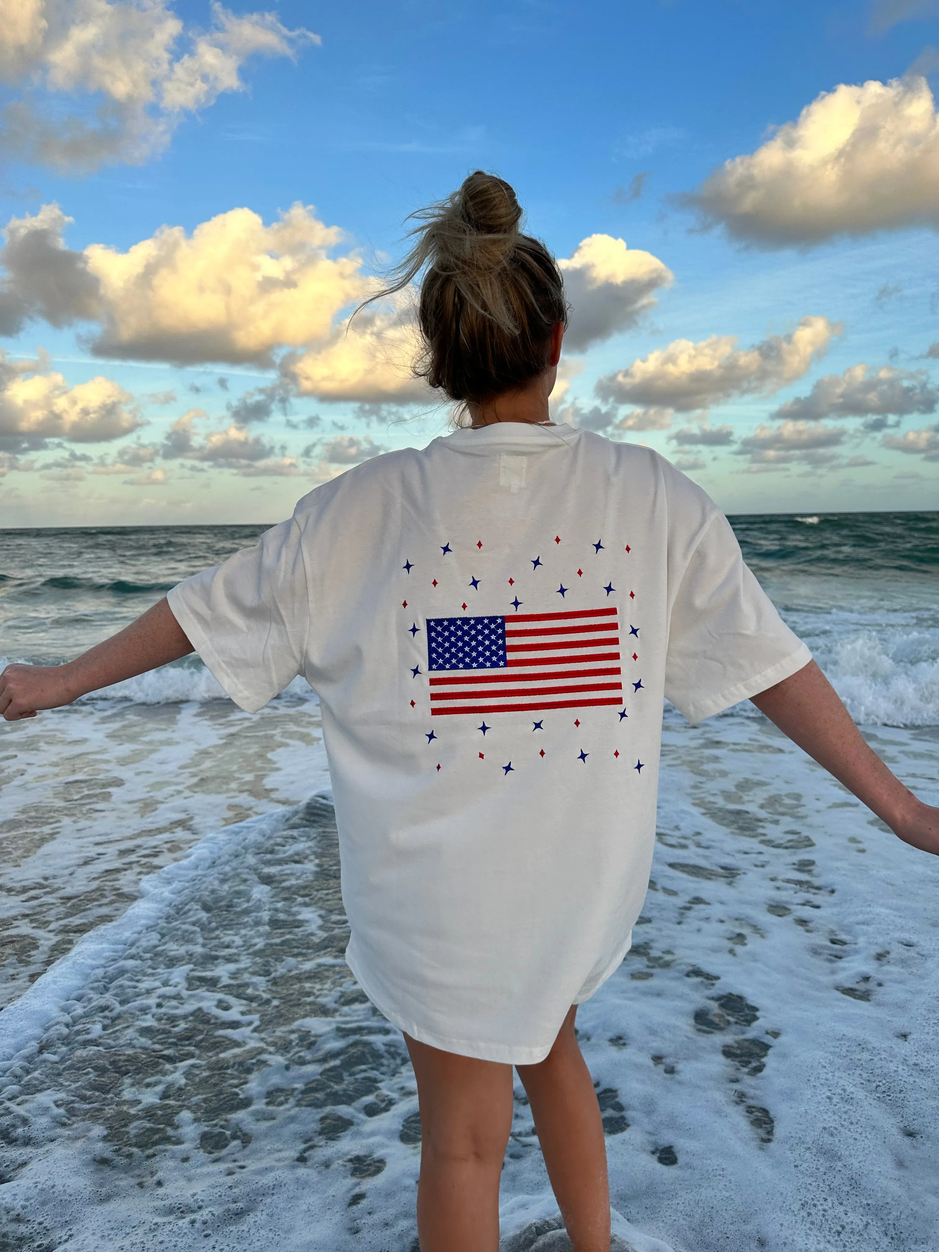 American Flag Embroider Star Tee