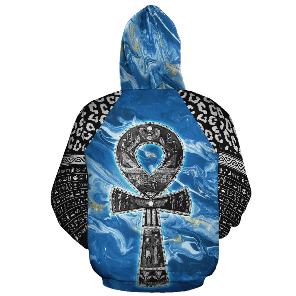 Ankh On Blue Marble All-over Hoodie