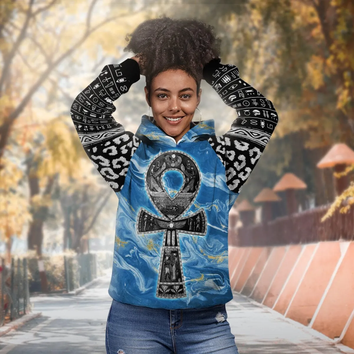 Ankh On Blue Marble All-over Hoodie