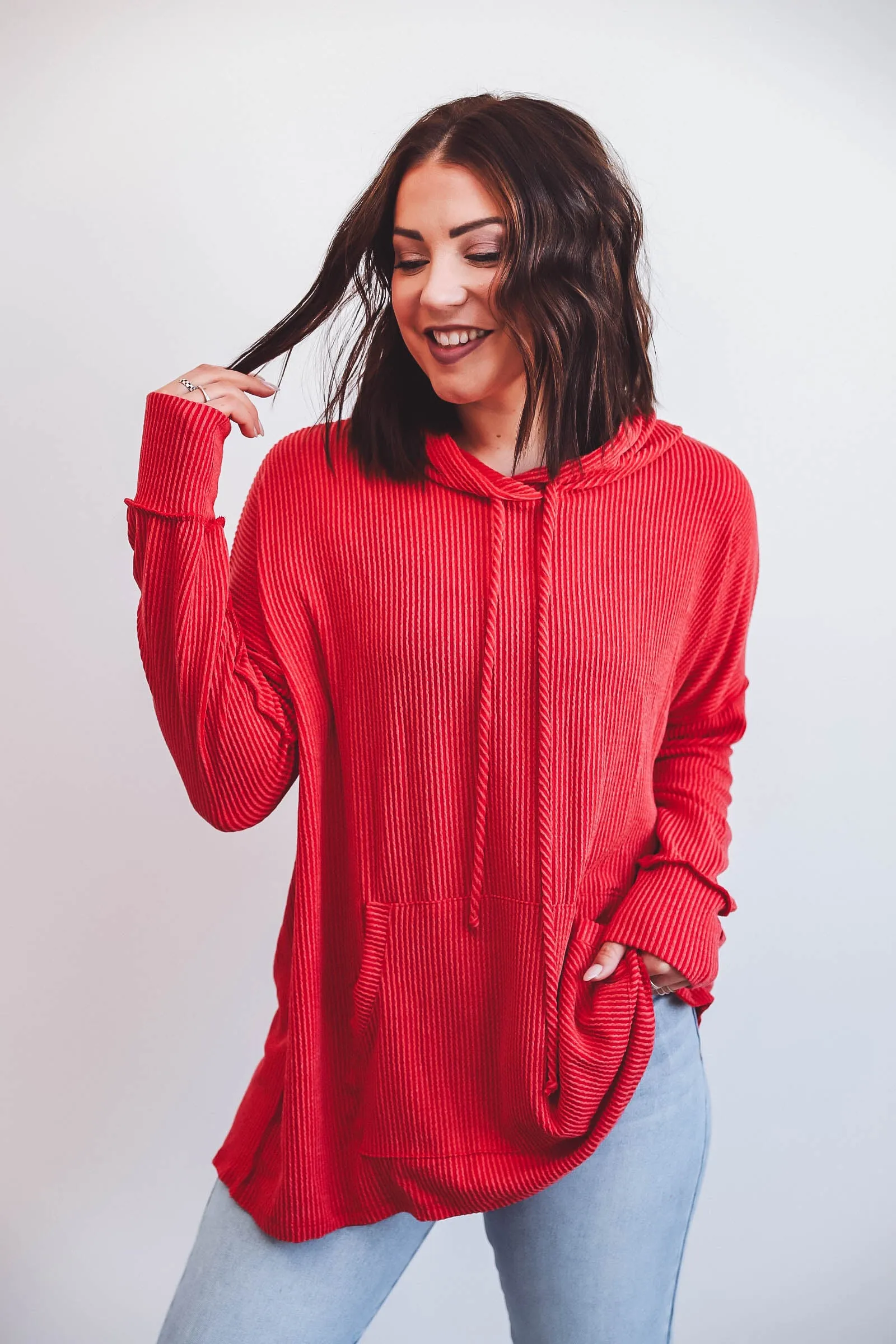 Annie Corded Hoodie-Red