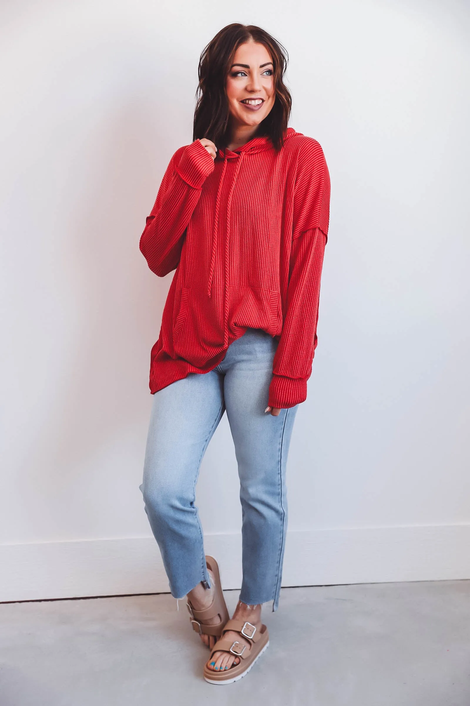 Annie Corded Hoodie-Red