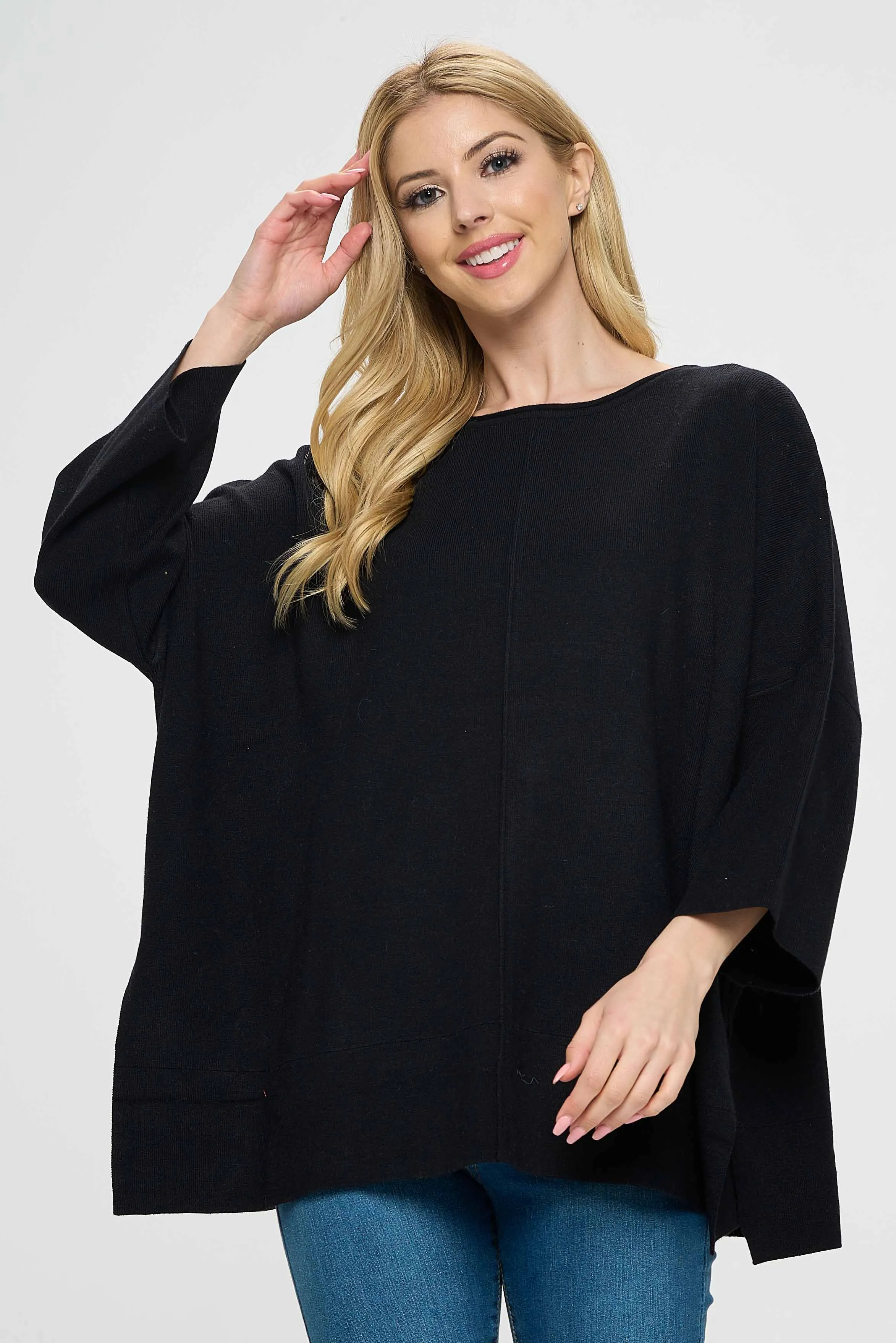 Black Side-Slits Sweater Top