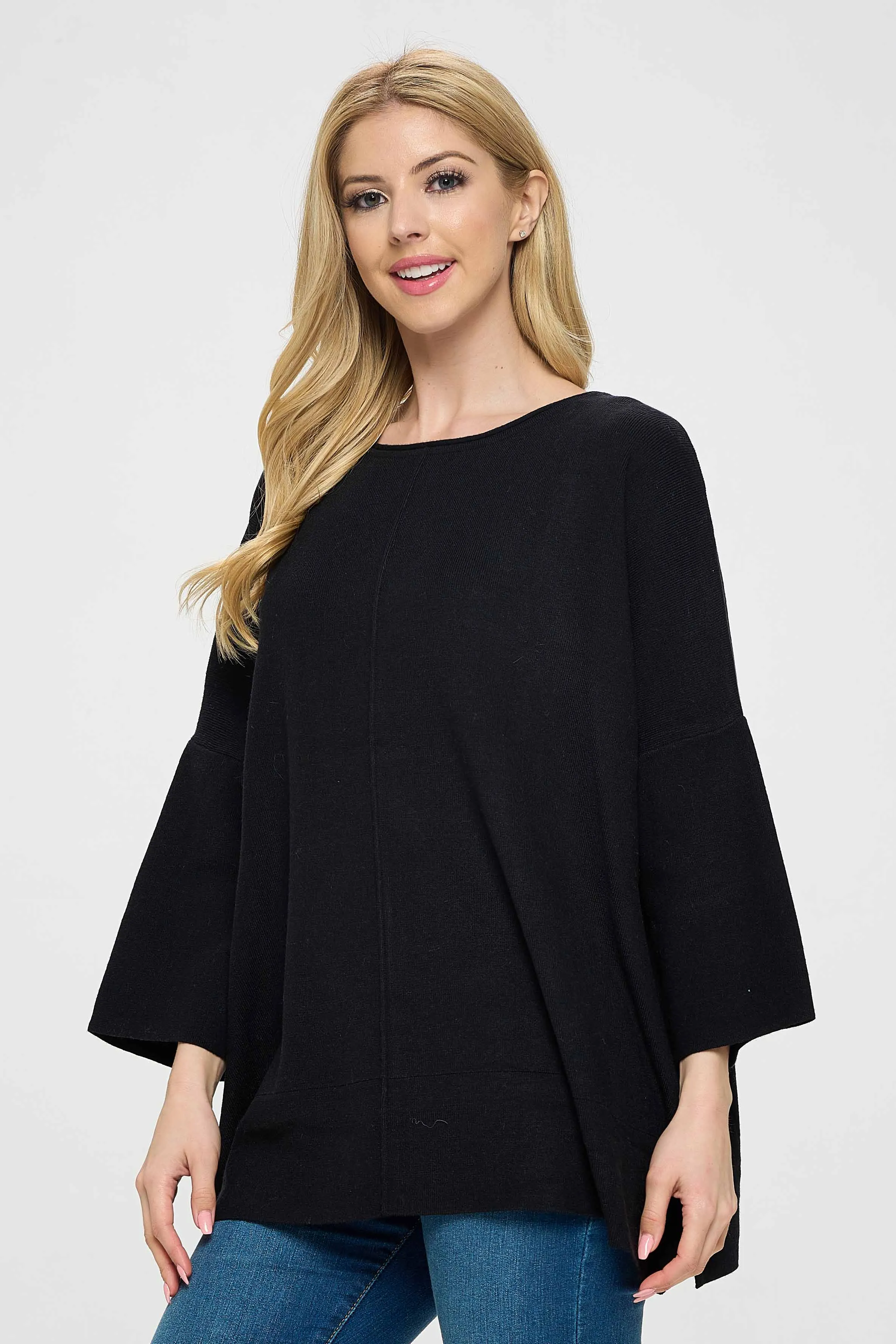 Black Side-Slits Sweater Top