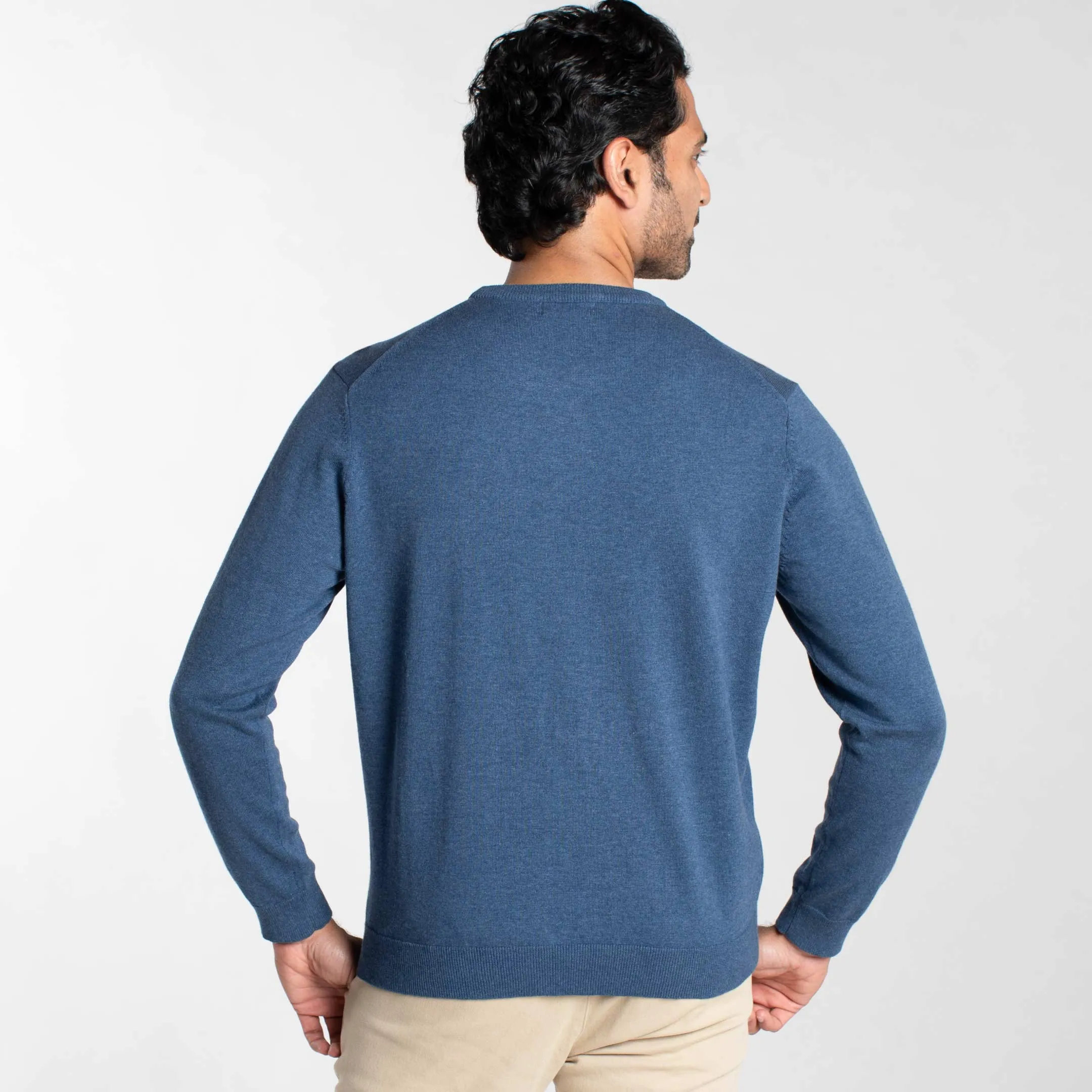 Bright Blue Cotton Crew Neck Sweater