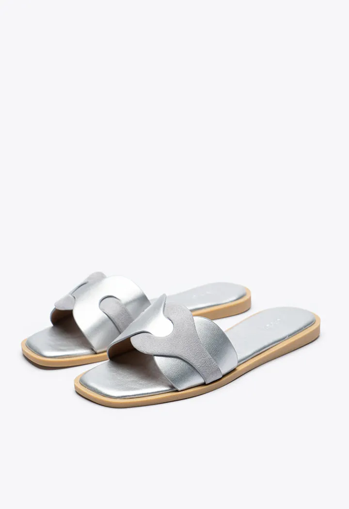 Contrast Inserted Vamp Slip On Sandals