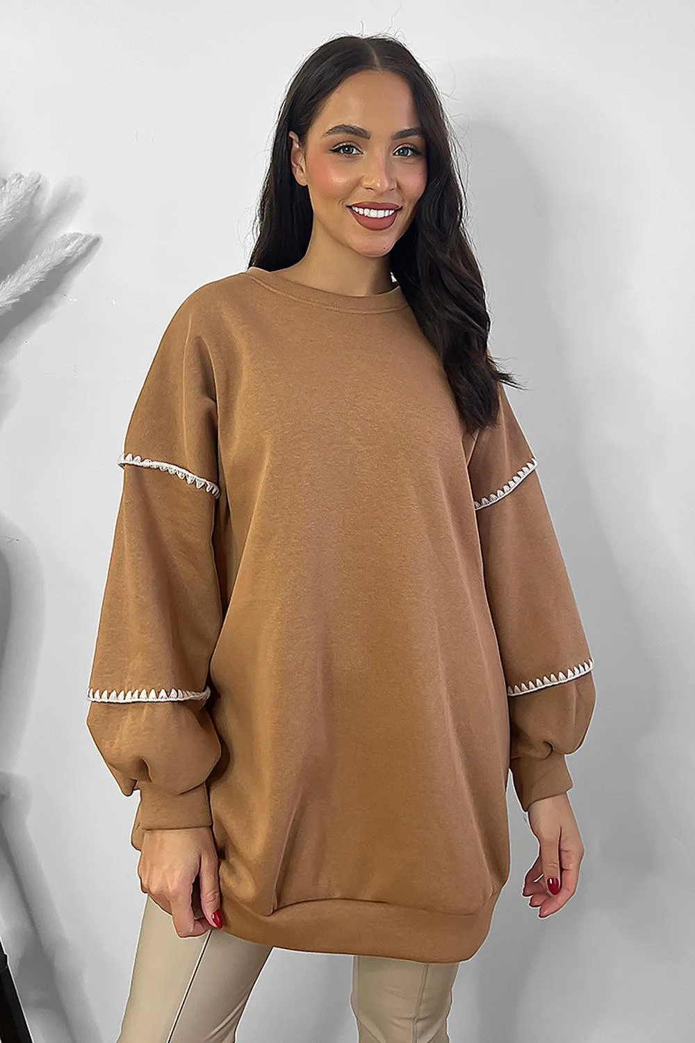 Contrast Stitch Trim Detail Oversized Sweatshirt