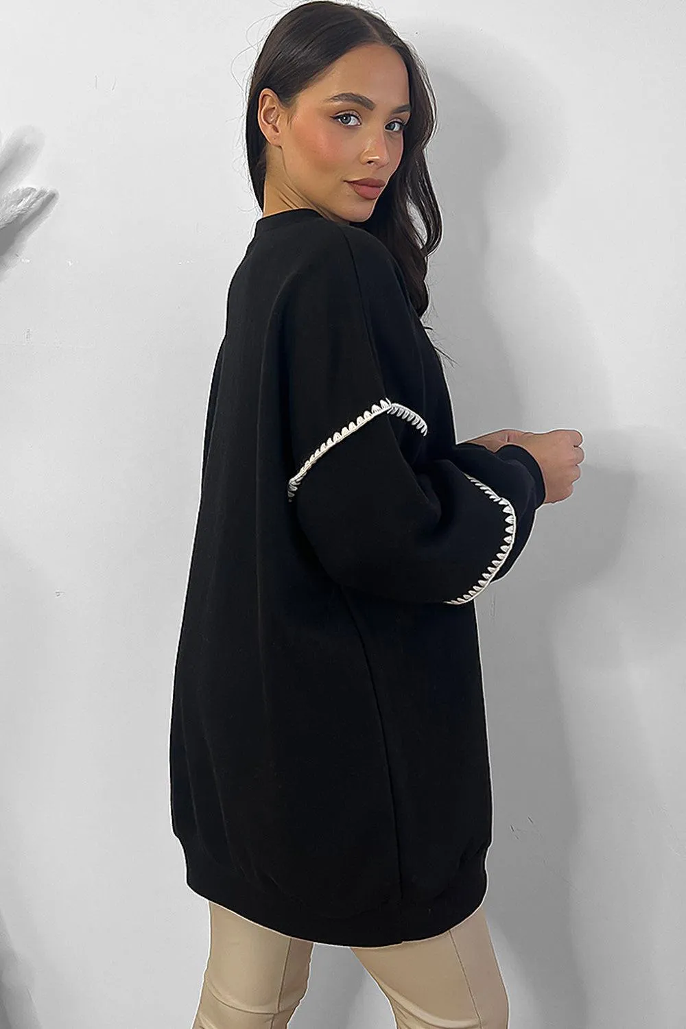 Contrast Stitch Trim Detail Oversized Sweatshirt