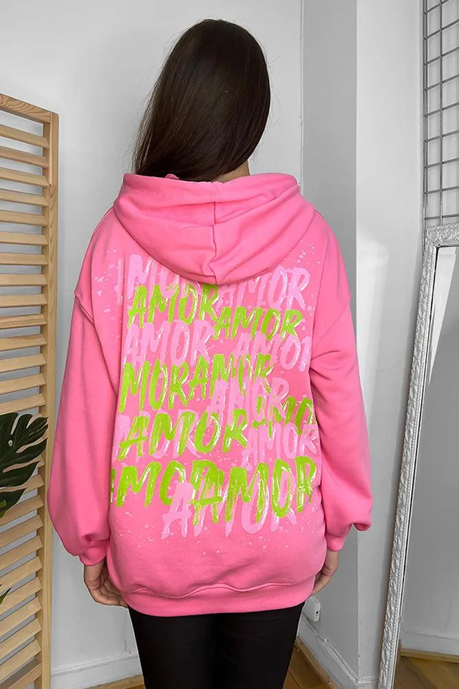 Cotton Blend Slogan Printed Back Hoodie