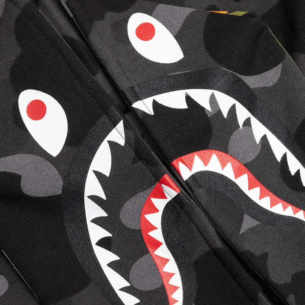 Kids Color Camo Shark Zip Hoodie - Black