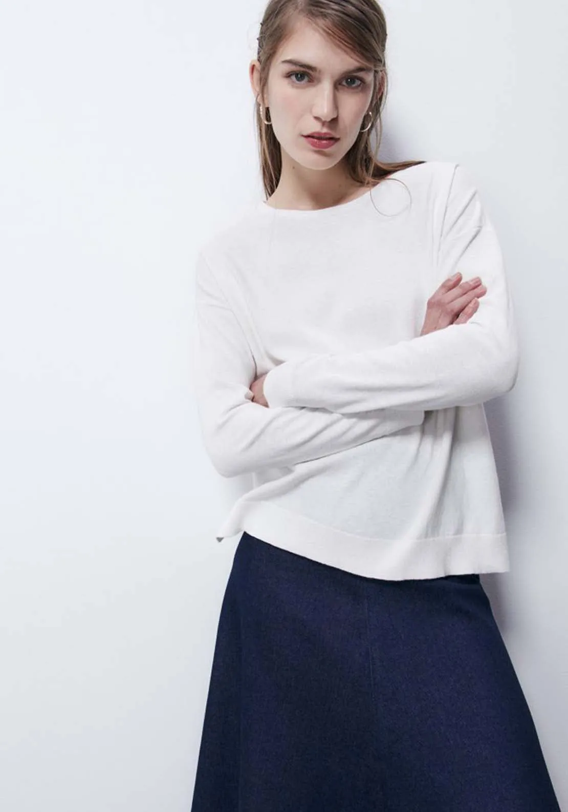 Long Sleeve Basic Jumper - White