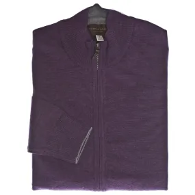 Purple Full Zip Stretch Wool Cardigan