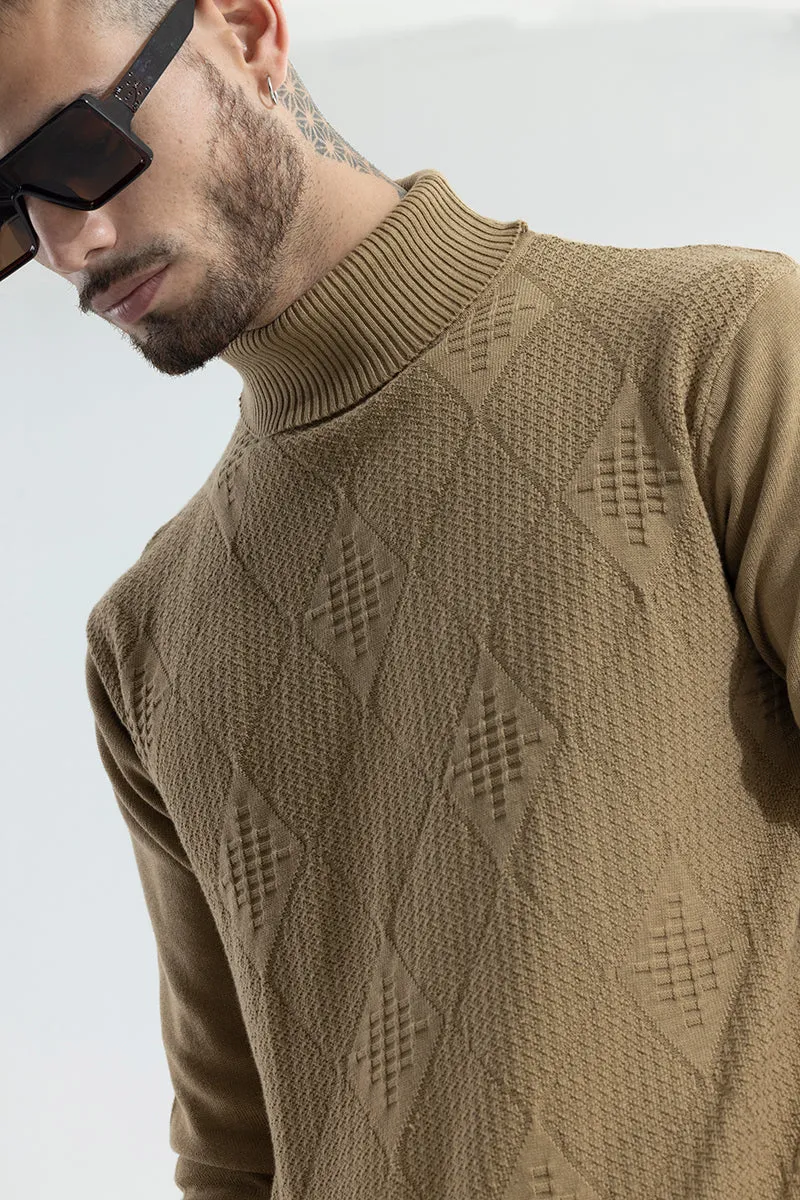 Rhomboid Beige Turtle Neck Sweater