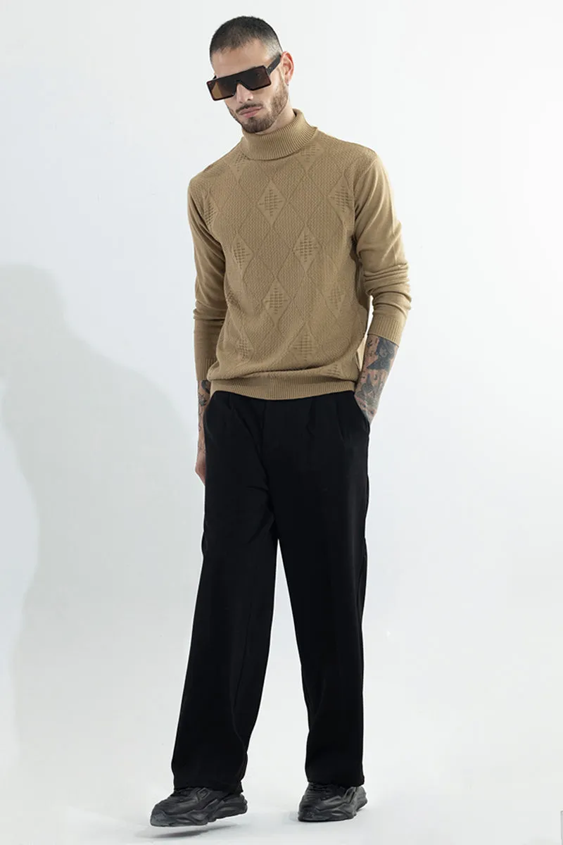 Rhomboid Beige Turtle Neck Sweater