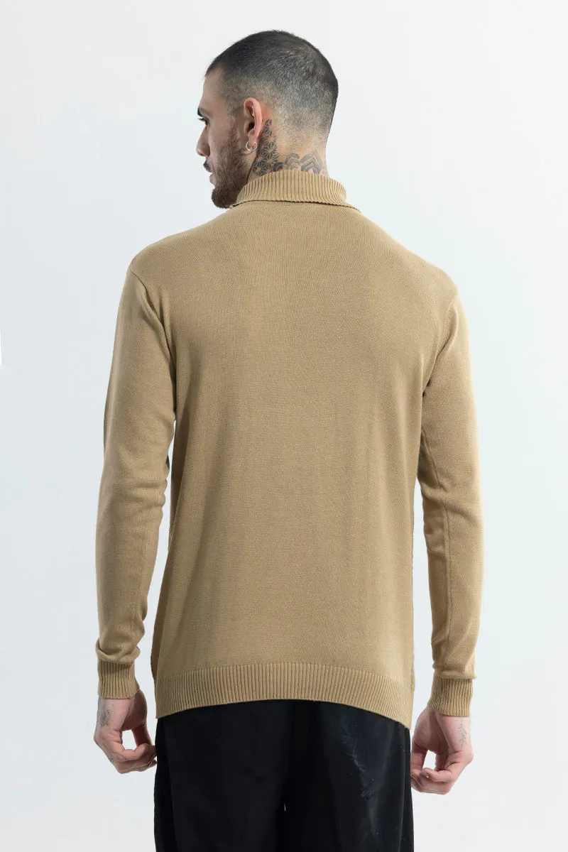 Rhomboid Beige Turtle Neck Sweater