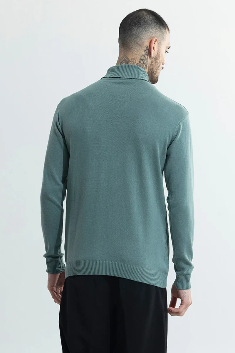 Rhomboid Teal Green Turtle Neck Sweater