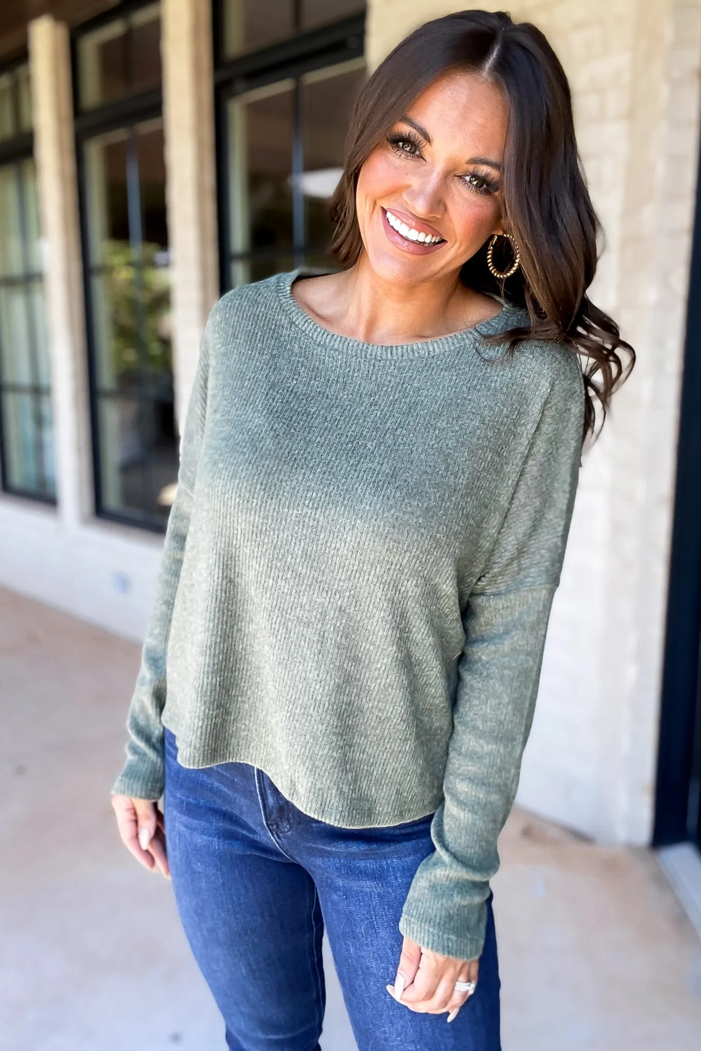 RIBBED DOLMAN LONG SLEEVE SWEATER