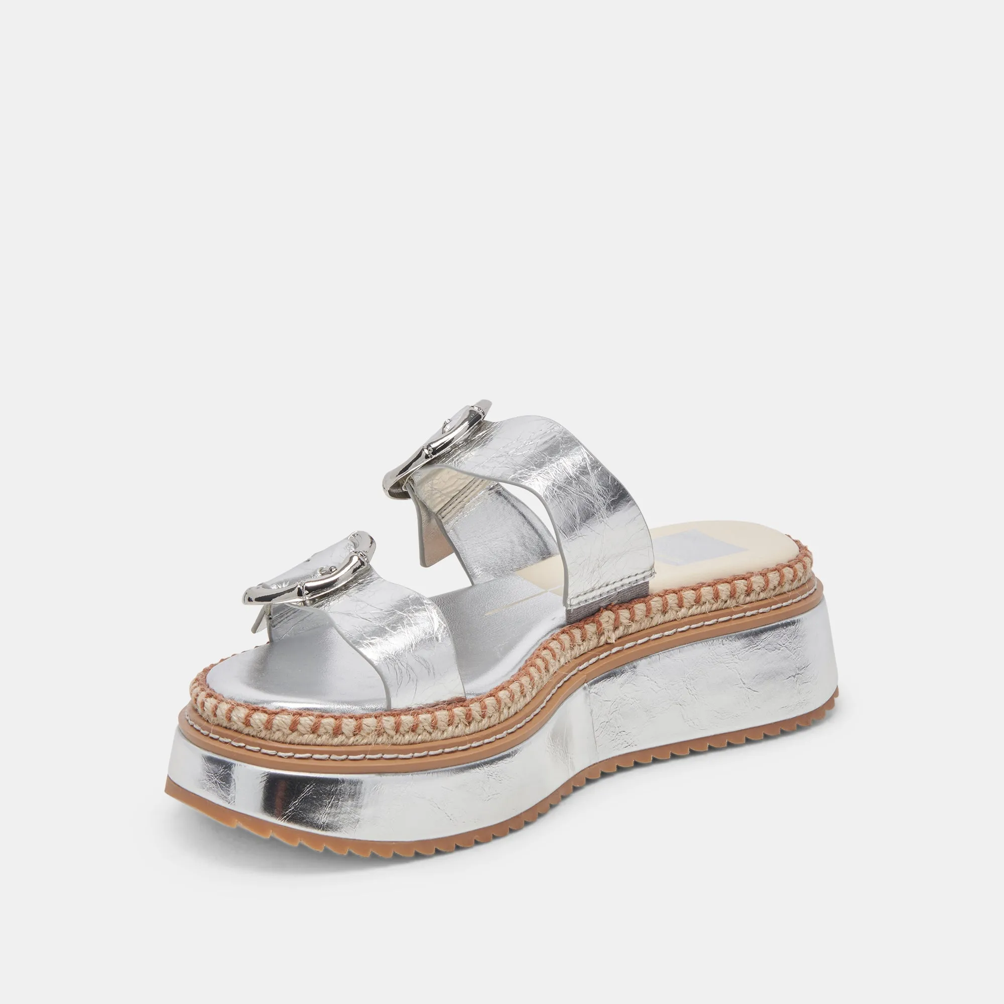 RYSHA SANDALS SILVER CRINKLE PATENT