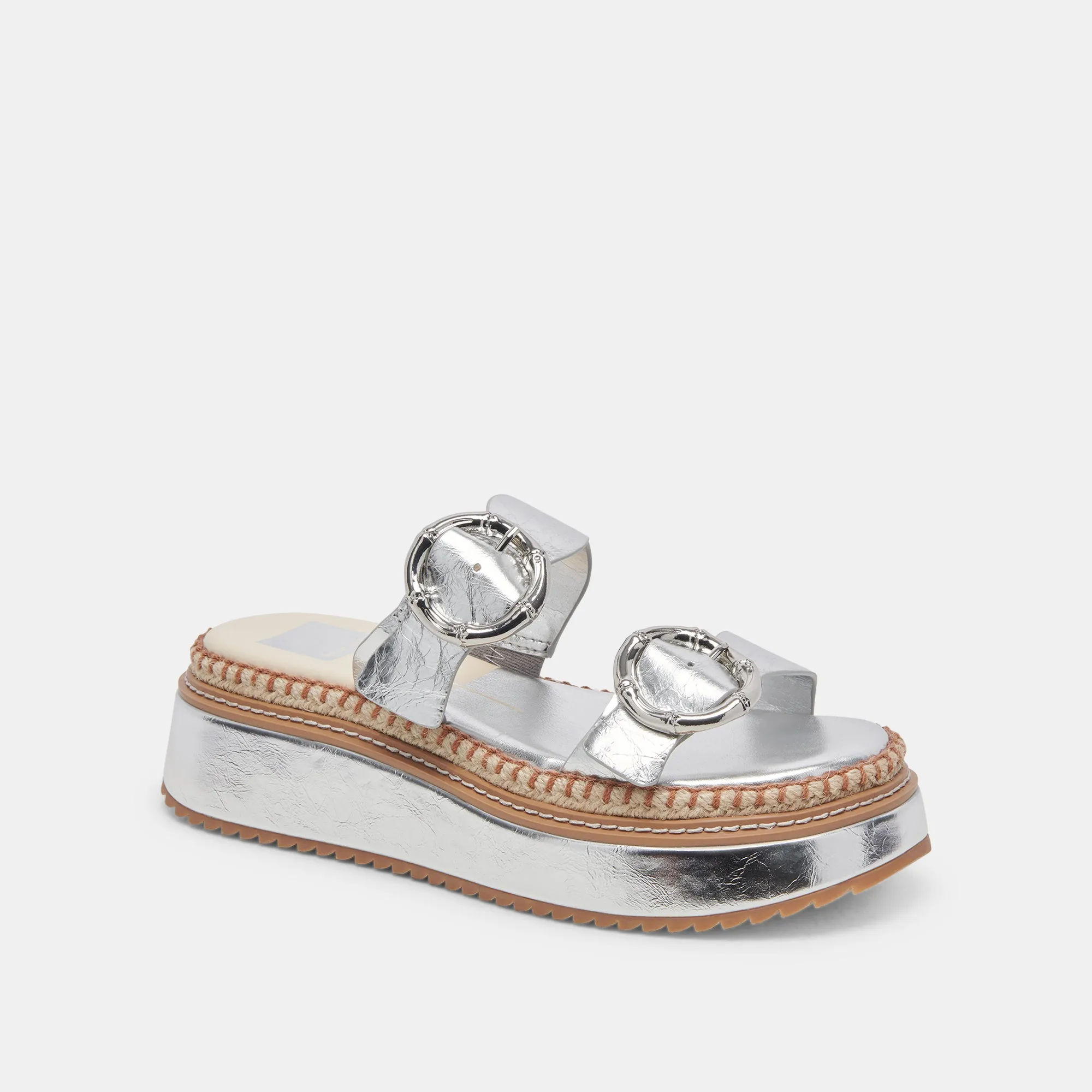 RYSHA SANDALS SILVER CRINKLE PATENT