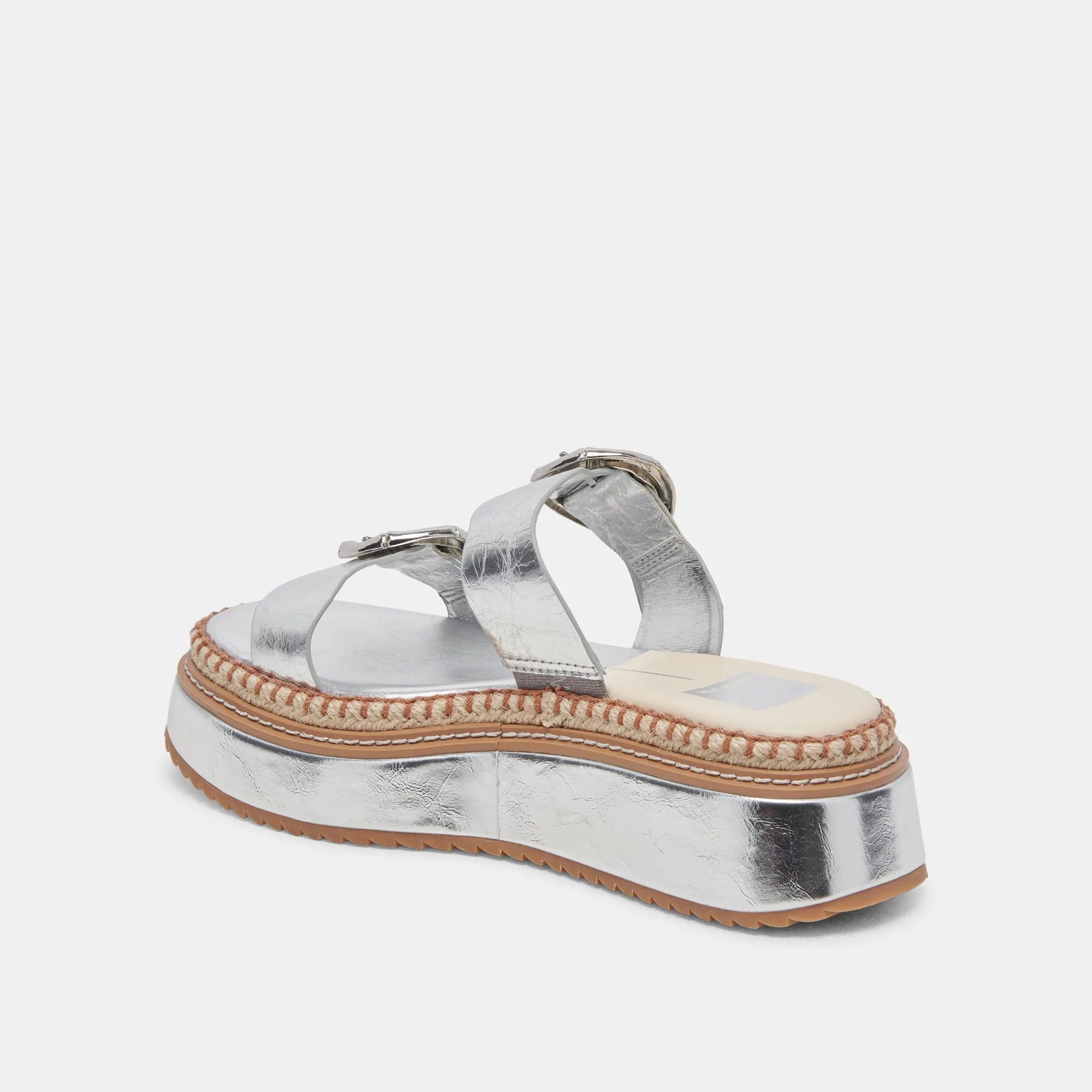 RYSHA SANDALS SILVER CRINKLE PATENT