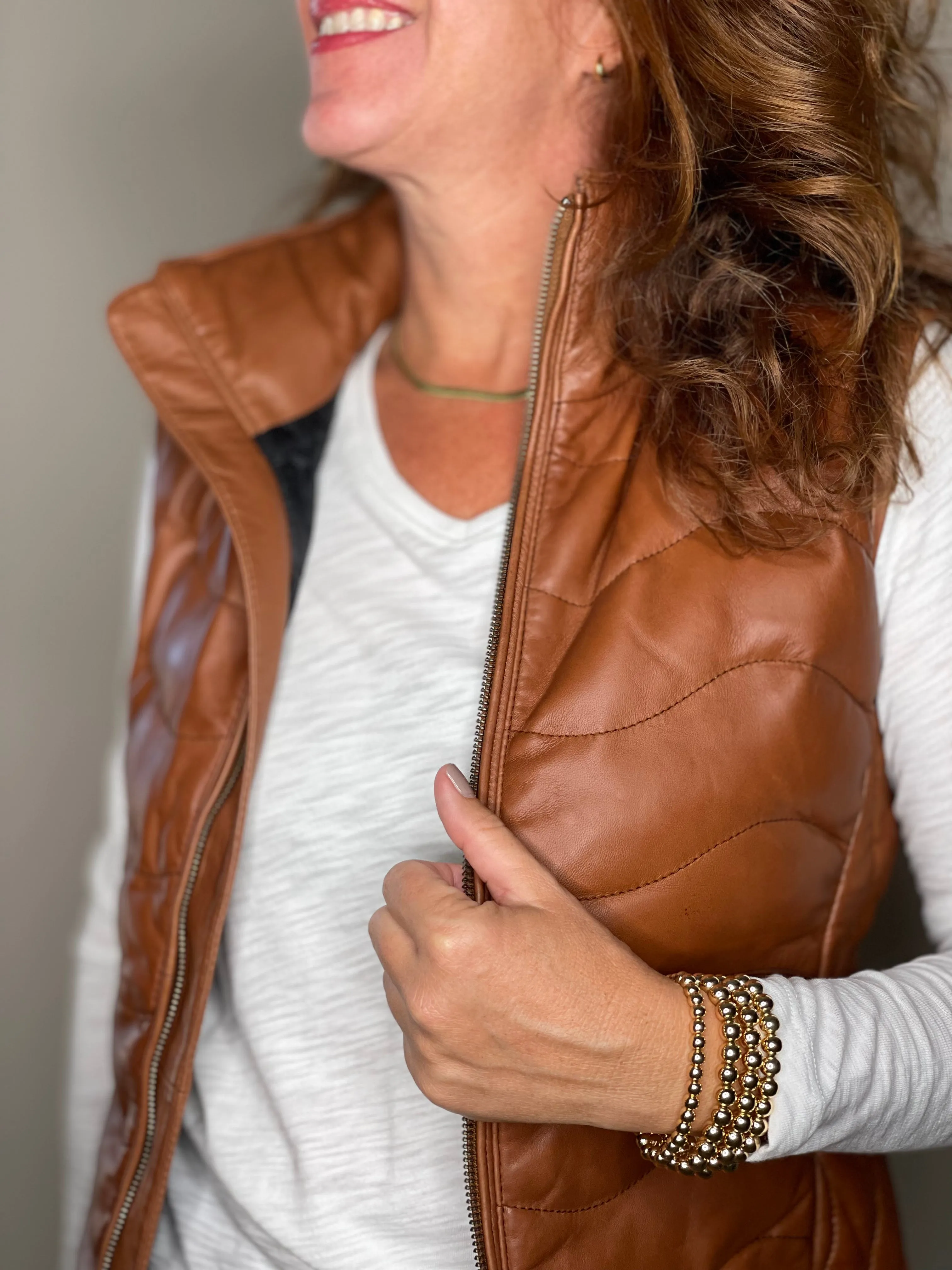 Scully Leather Puffer Vest in Cognac