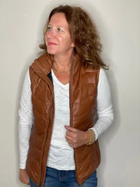 Scully Leather Puffer Vest in Cognac