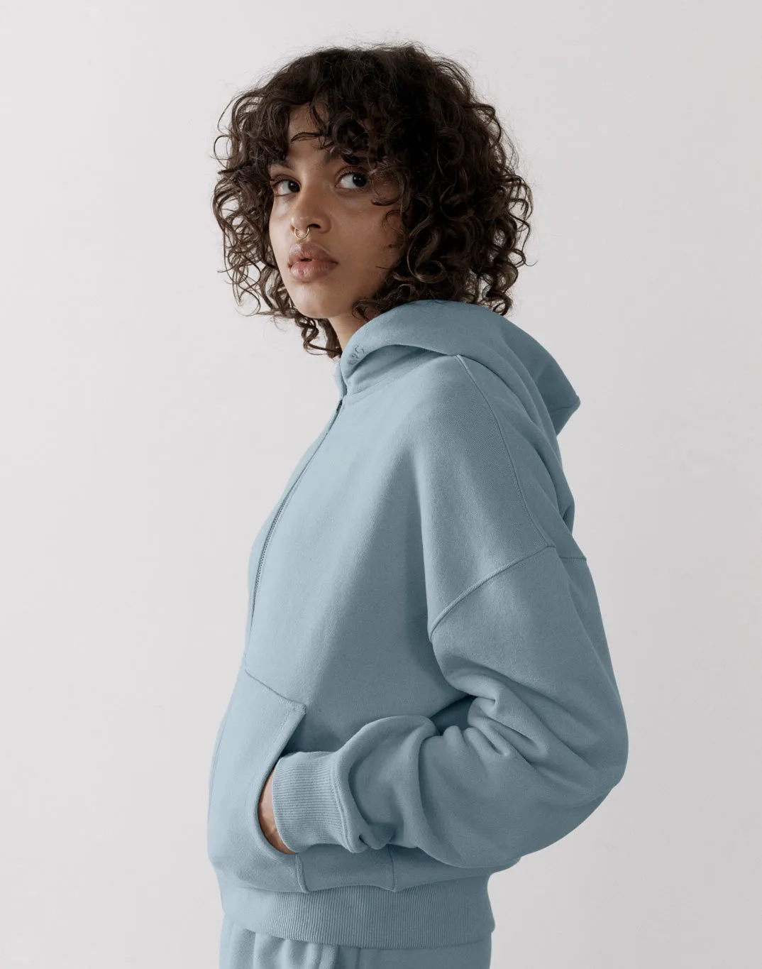 The Womens Full Zip Hoodie in Chalk Blue