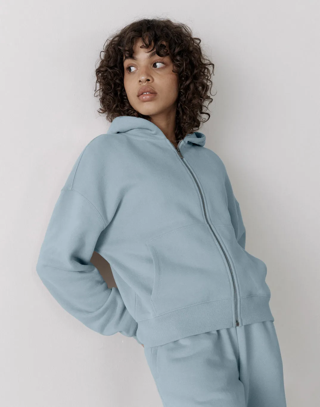 The Womens Full Zip Hoodie in Chalk Blue