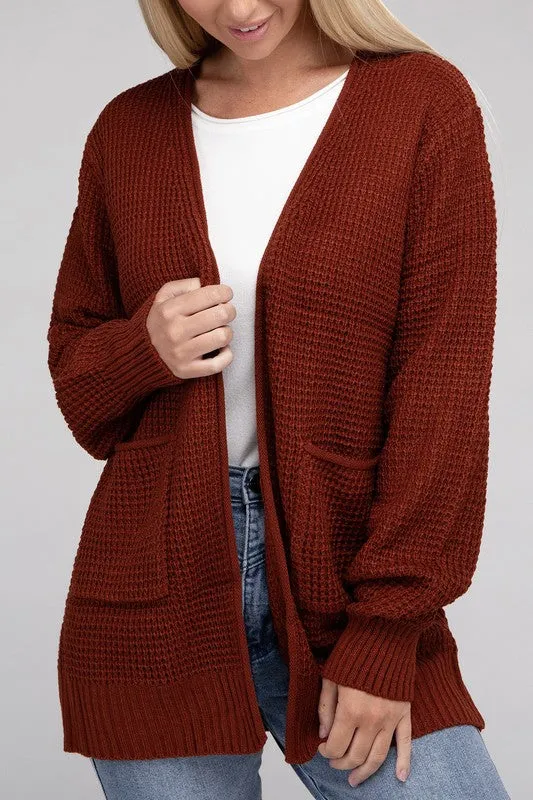 Waffle Open Cardigan Sweater