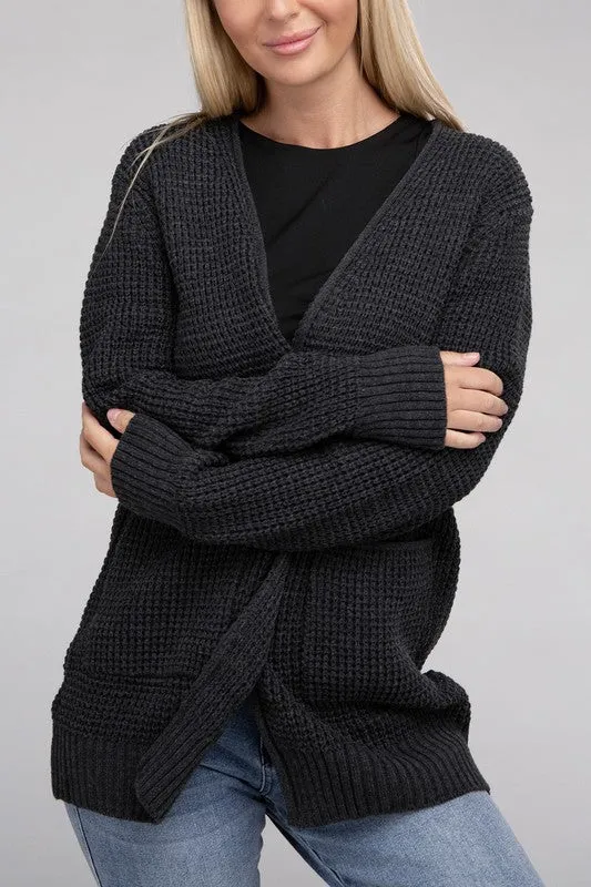 Waffle Open Cardigan Sweater