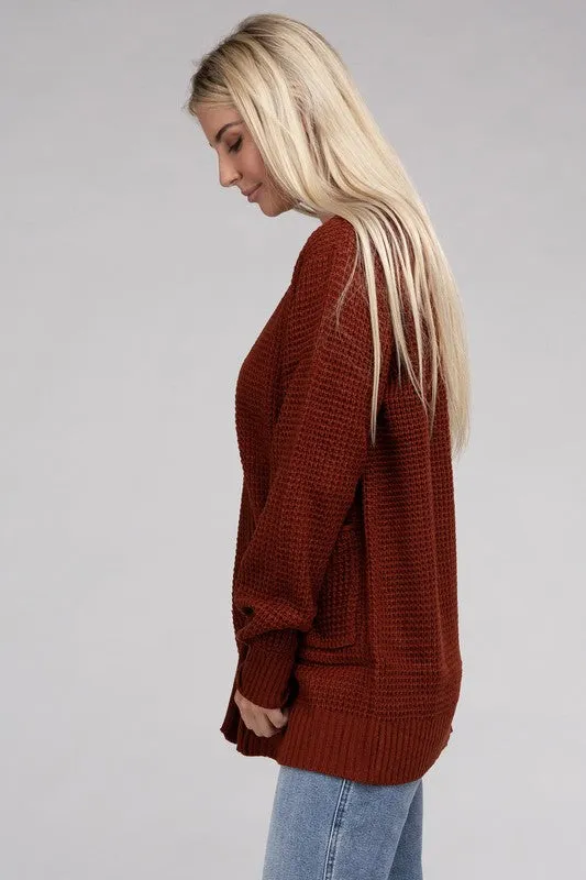 Waffle Open Cardigan Sweater