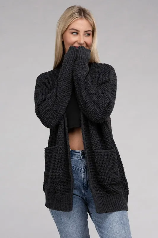 Waffle Open Cardigan Sweater