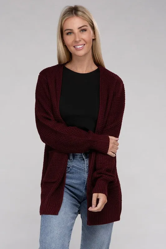 Waffle Open Cardigan Sweater