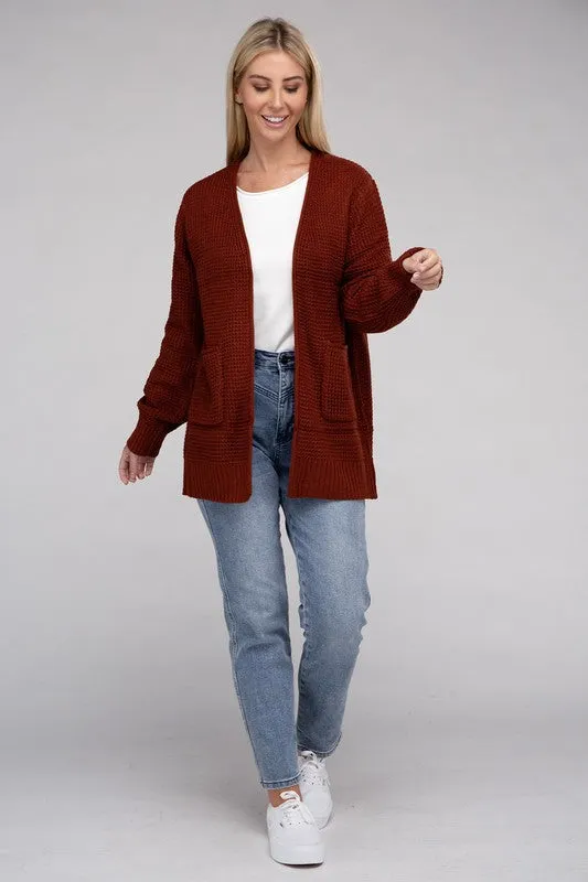 Waffle Open Cardigan Sweater