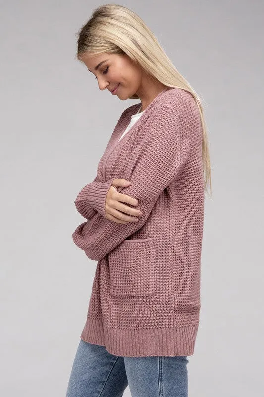 Waffle Open Cardigan Sweater