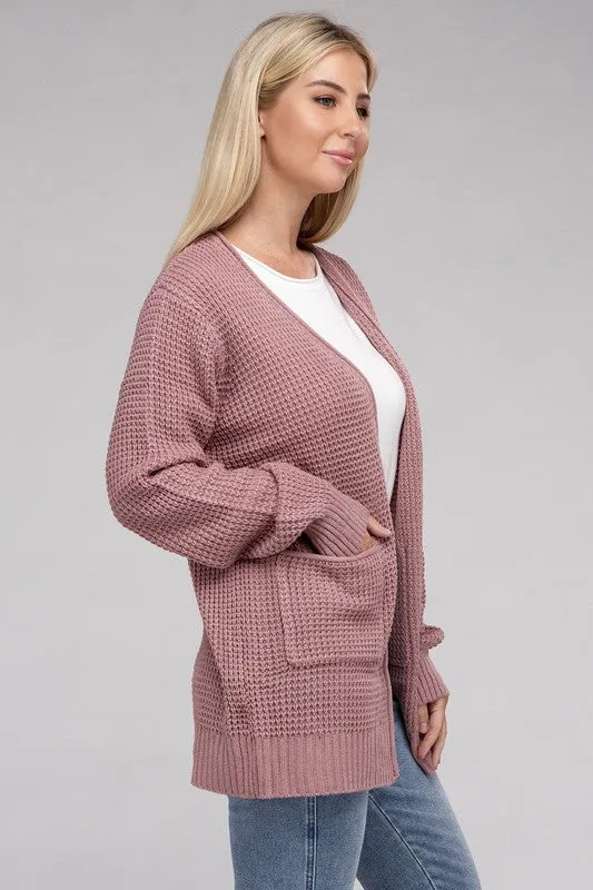 Waffle Open Cardigan Sweater