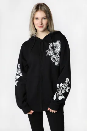 Womens Sovrn Voices Dragon and Roses Zip-Up Hoodie