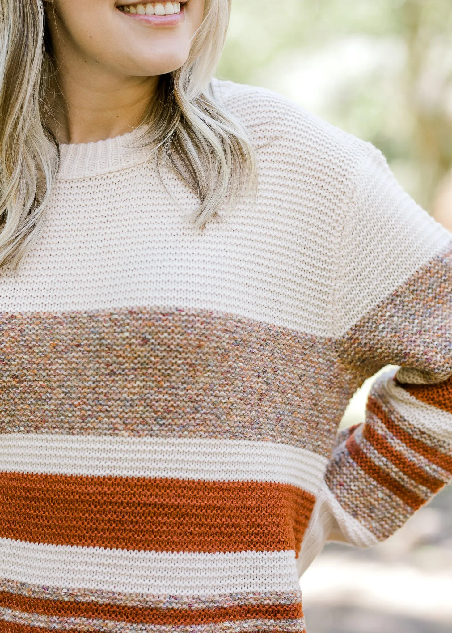 X Brown and Rust Striped Cream Sweater